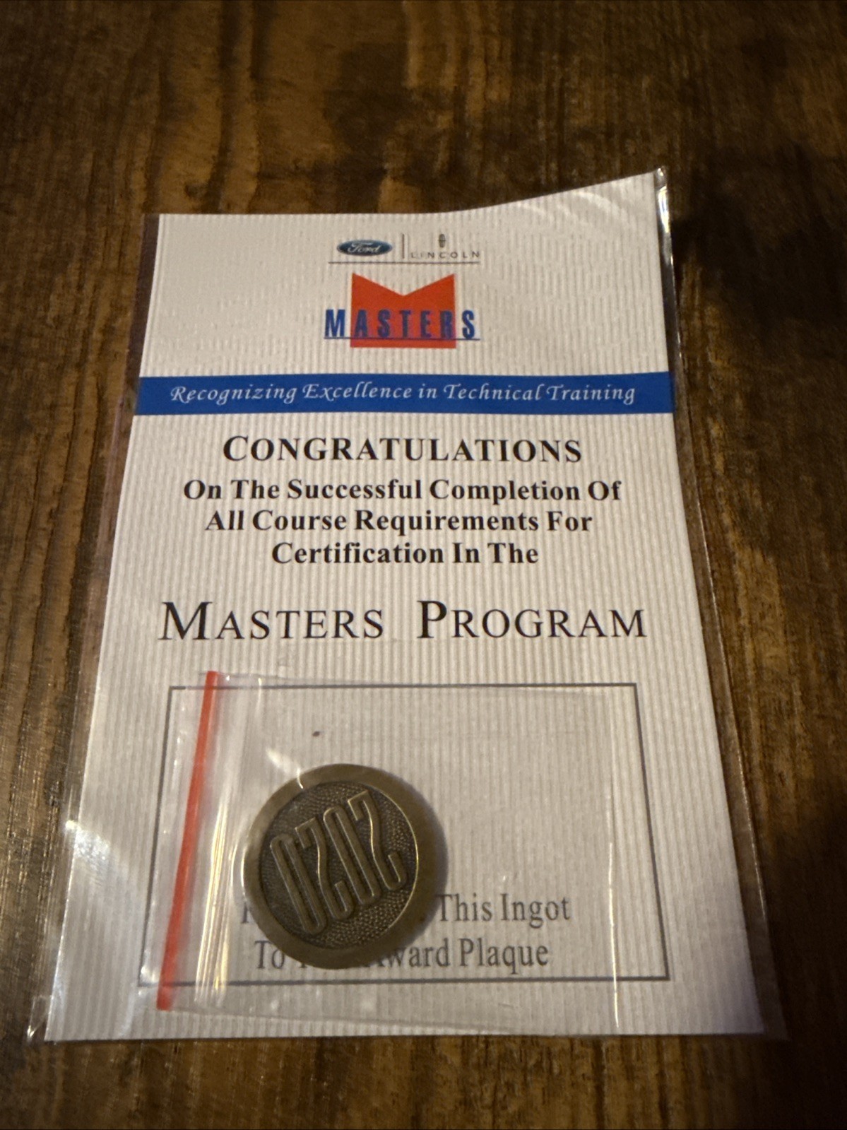 Ford Senior Master 2020 Plaque Date Coin