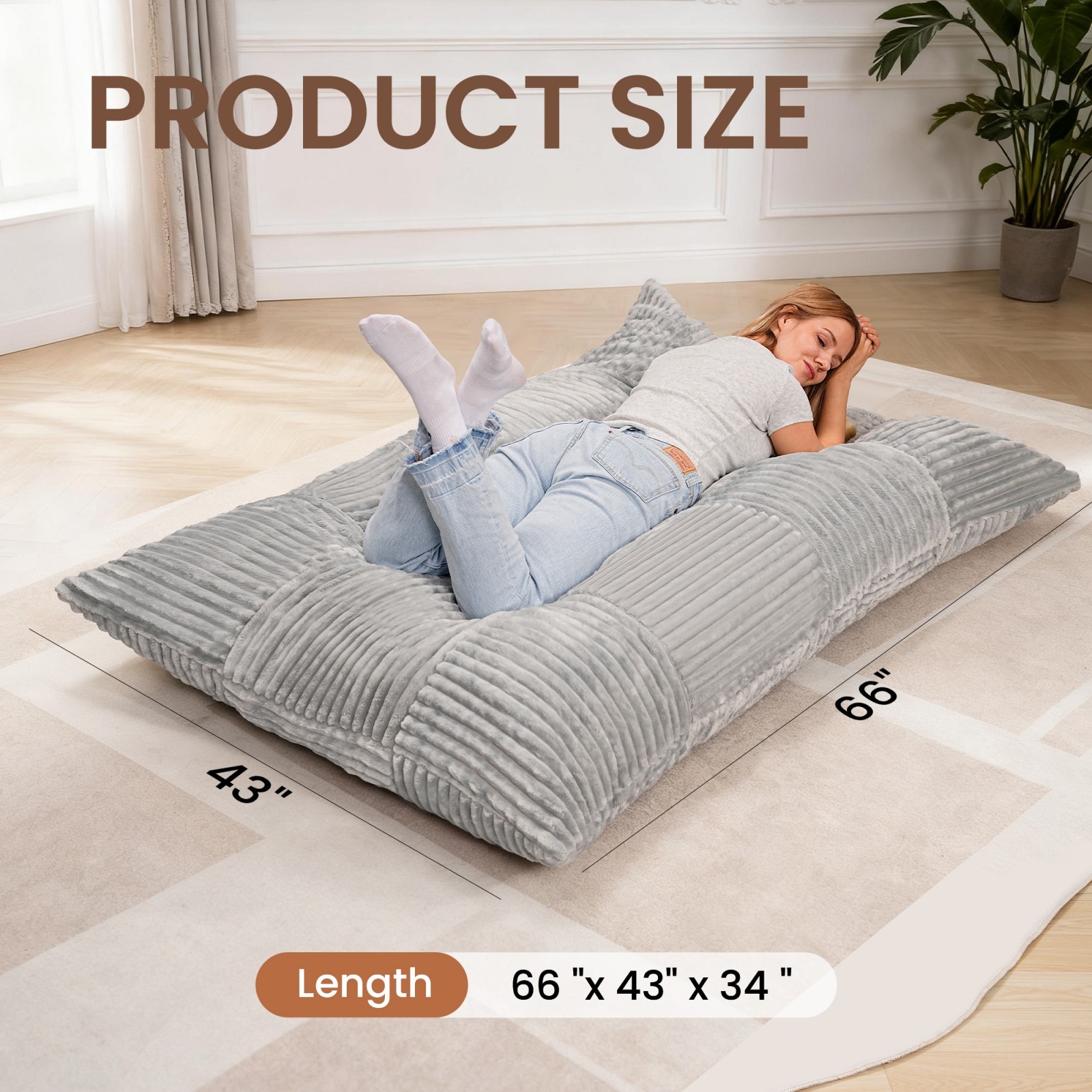 Bean Bag Chair Giant Lounge Chair with Metal Base for Living Room Lazy Sofa Bed