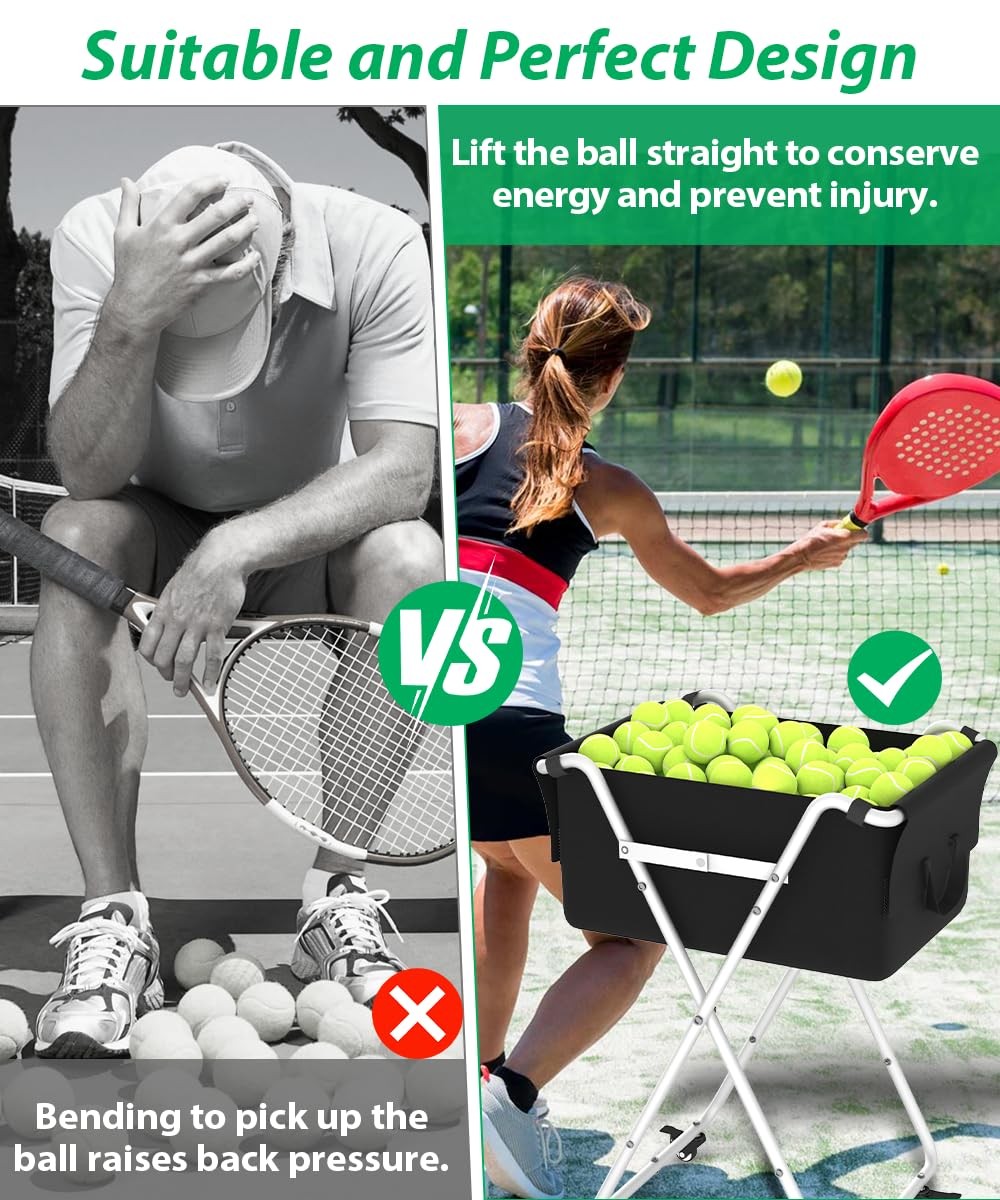 Ardier Foldable Tennis Ball Hopper Cart with Wheels, Portable White