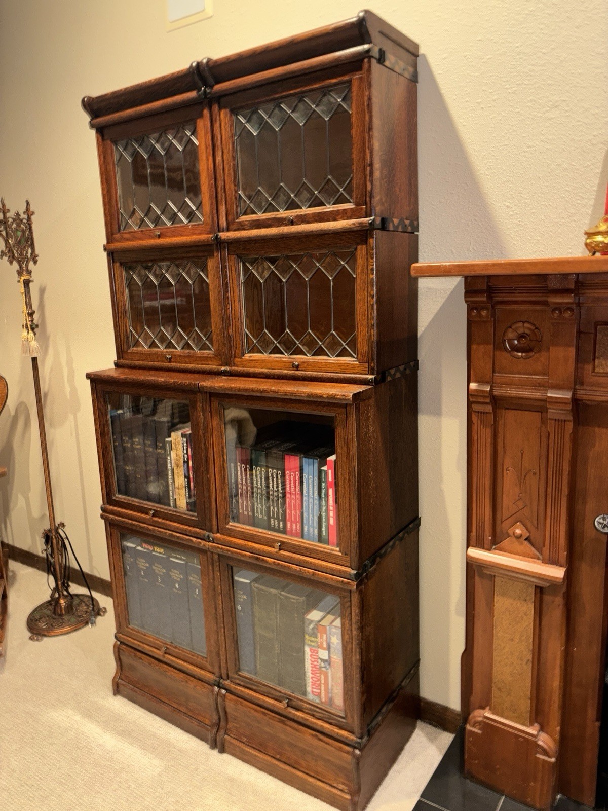Macey-Wernicke 8 Stack 1/2 Size Oak Bookcase Original Finish Leaded Doors