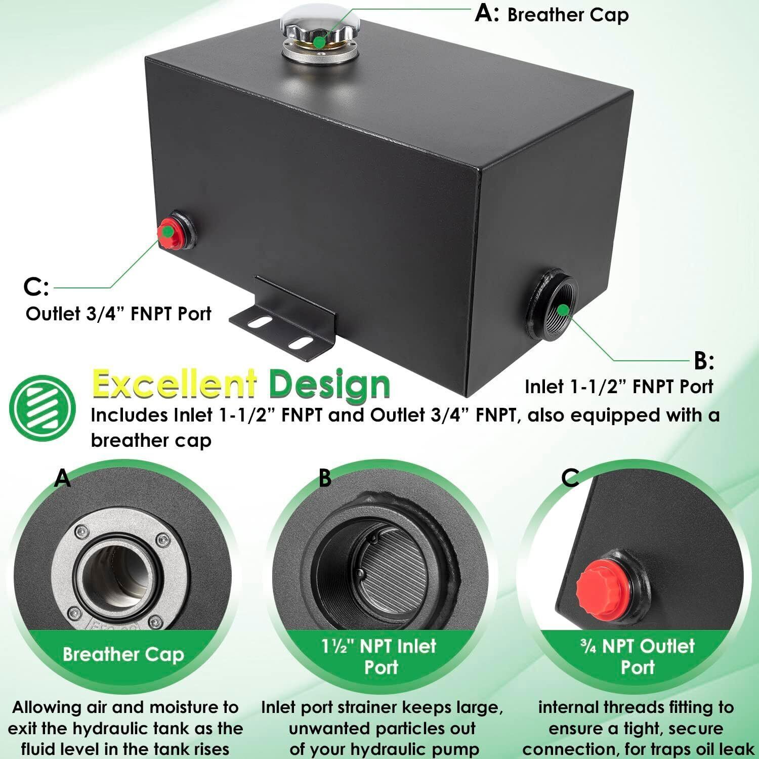 Steel Hydraulic Fluid Reservoir Tank with Inlet 1-1/2" & Outlet 3/4" FNPT Port
