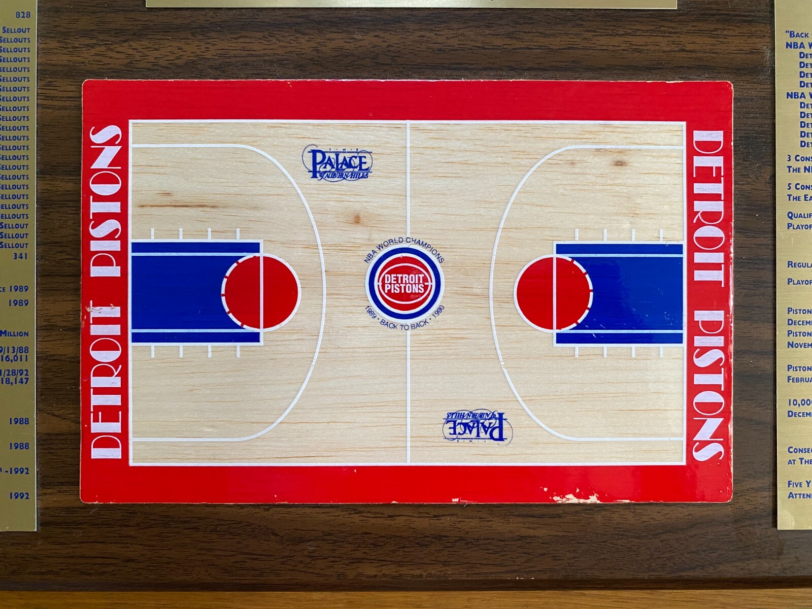 Vintage 1993 Detroit Pistons Palace of Auburn Hills 5 Yr Anniversary Wood Plaque