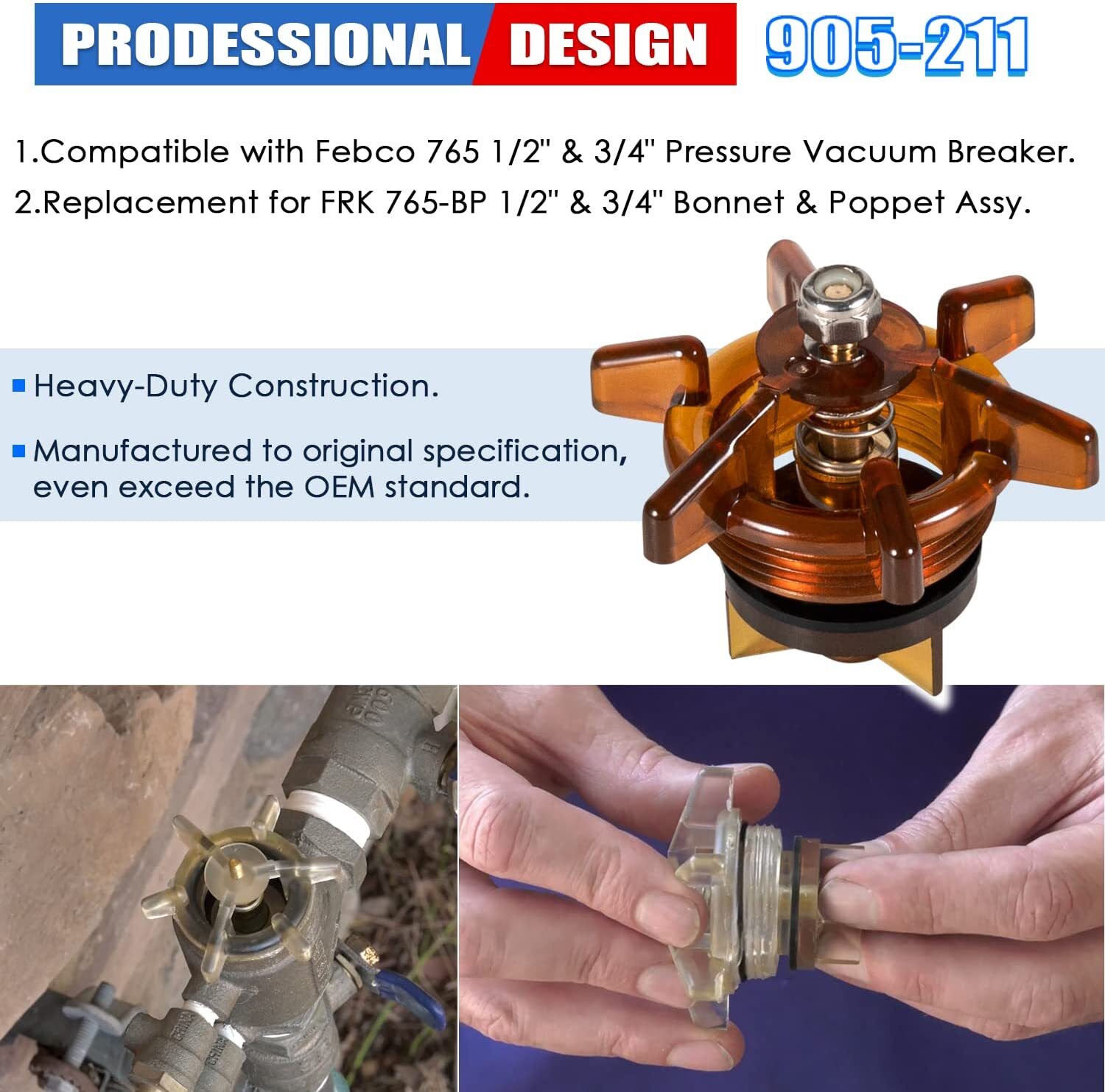 For Febco FRK 765-BP 1/2" & 3/4" Poppet and Bonnet Assembly Repair Kit #905-211