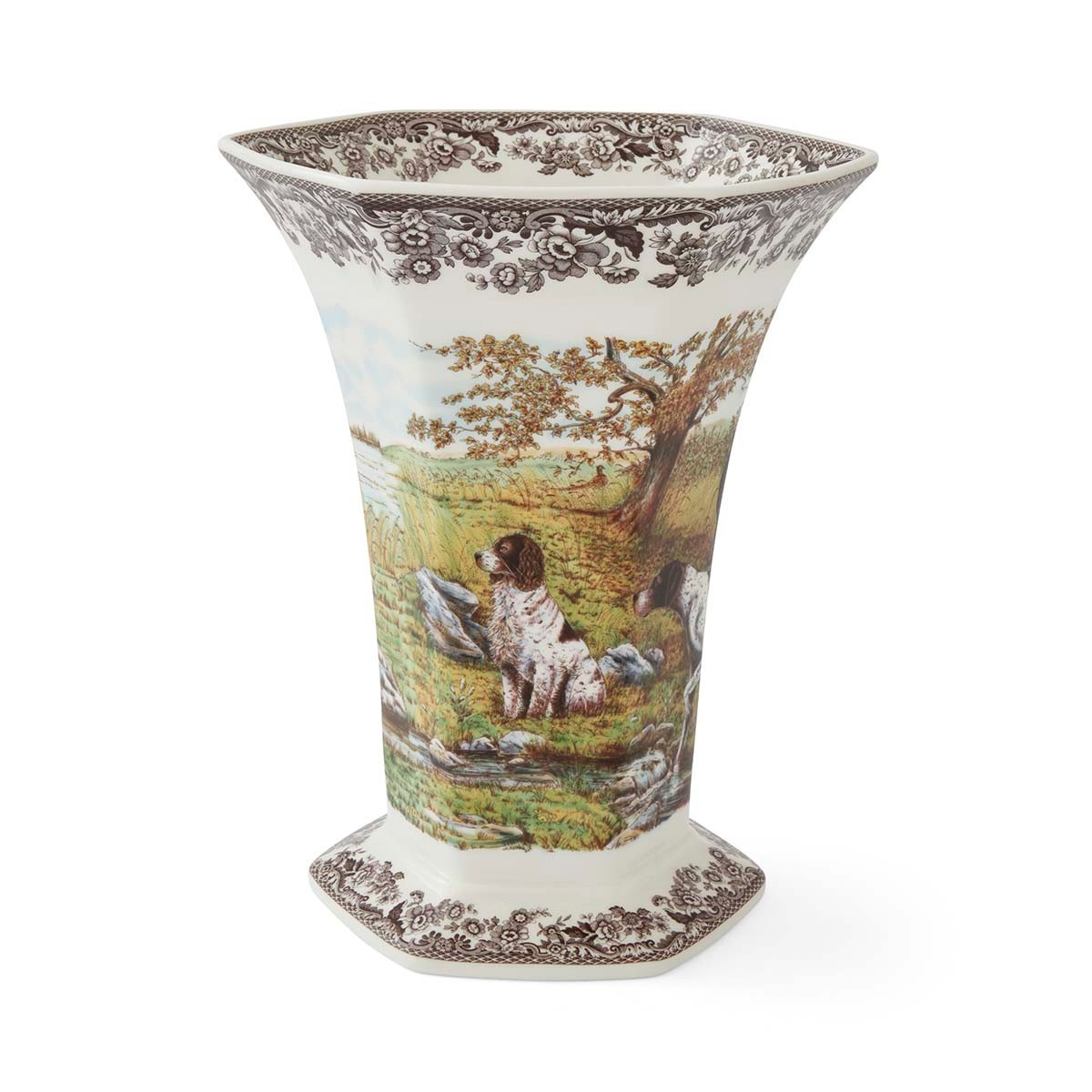 Spode Woodland Woodland Hexagonal Vase, Hunting Dogs-----5836-----