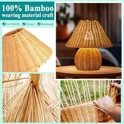 Bamboo Table Lamp Handmade Boho Rattan Bedside Lamp,3 Colors Small Brown
