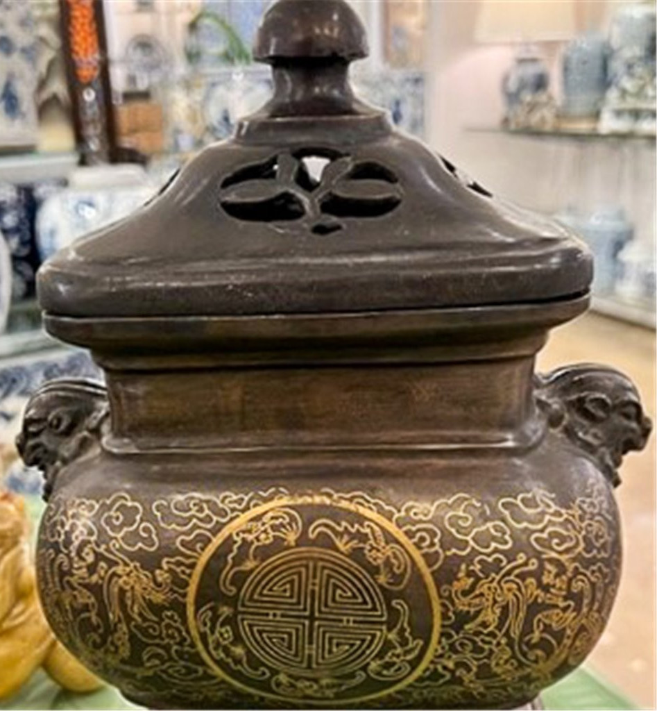 Antique Late Qing Dynasty Bronze Incense Burner-7'' x 12''H