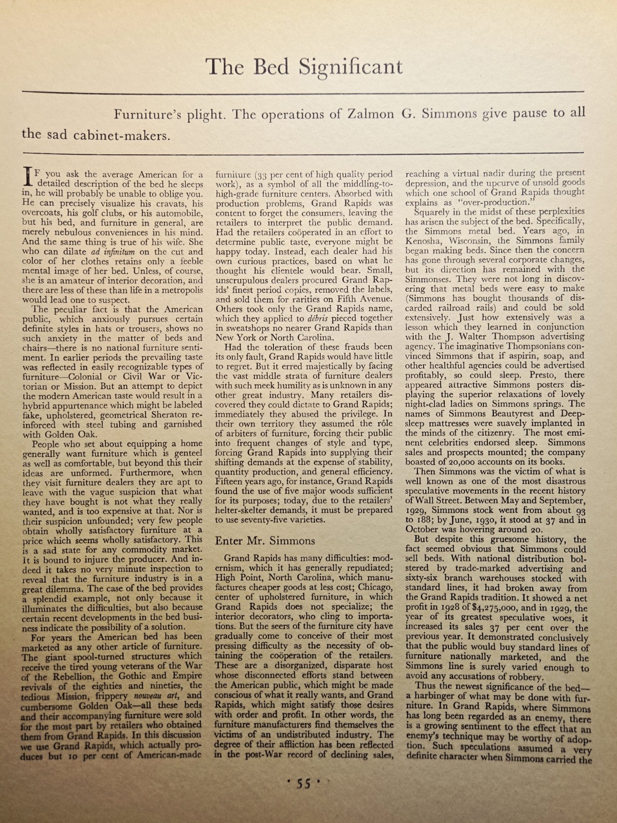 1930 The Bed Significant Magazine Article Beautiful Illustrated Eras Simmons