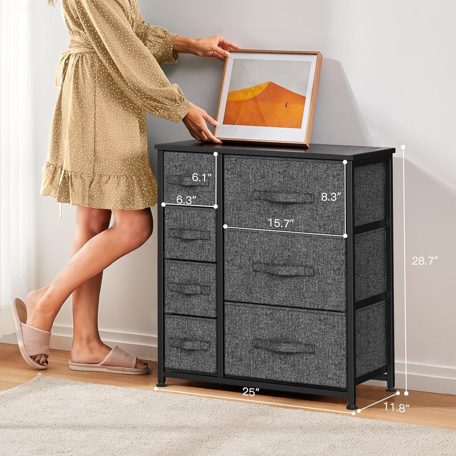 Storage Fabric Dresser 7 Drawer Chest of Organizer Tower Shelf Bedroom Furniture