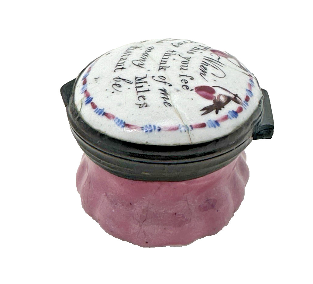 C 1790 Battersea Bilston Enamel Think of Me tho many Miles Away - Motto Patch