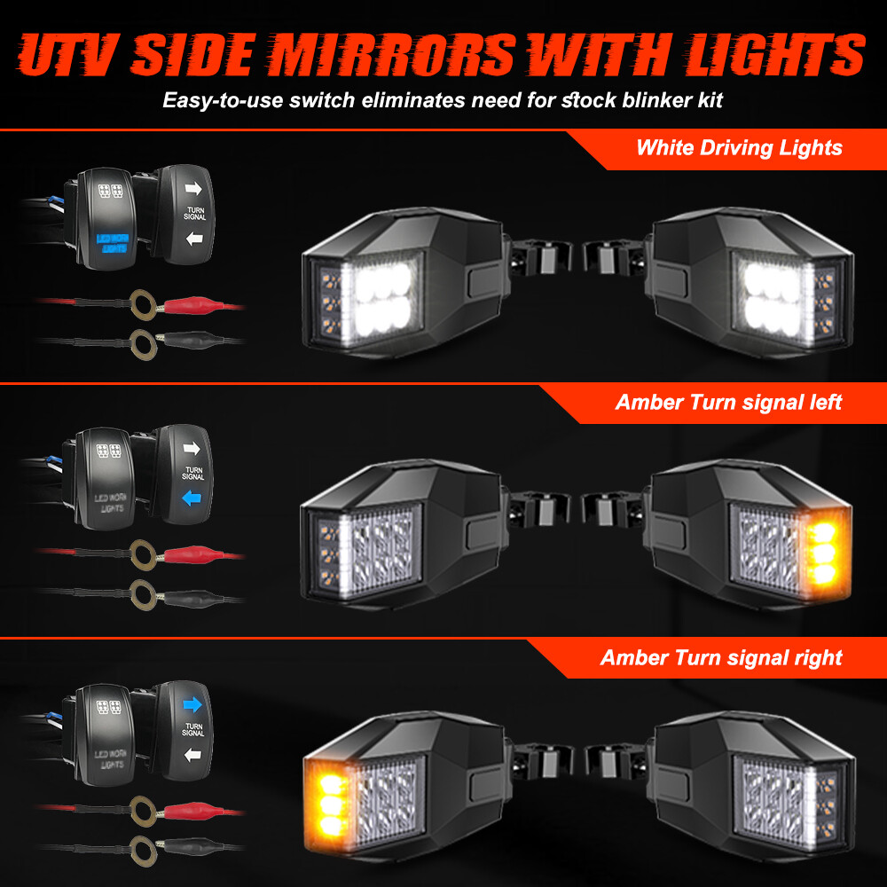 UTV Rear View Side Mirrors W/ LED Turn Lights For 2017-2023 Can Am Maverick X3 R