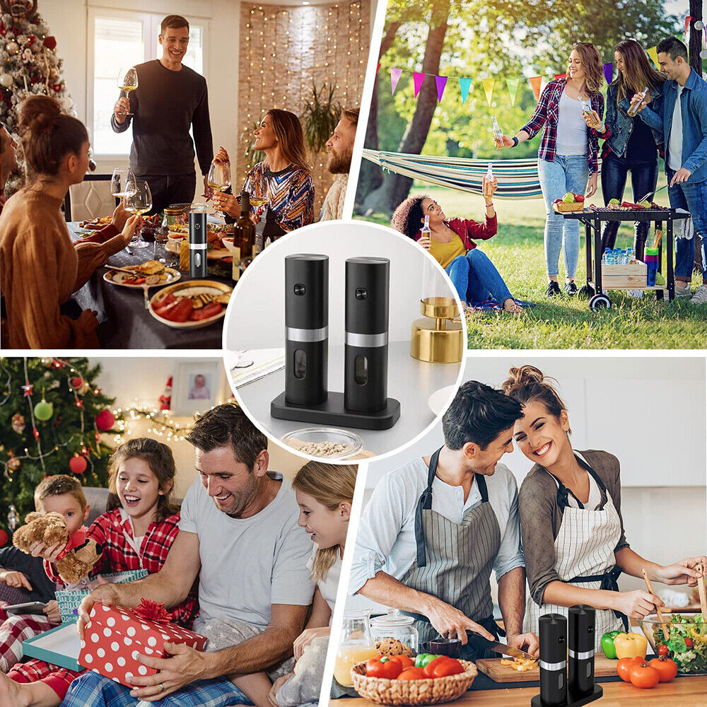 Automatic Electric Salt and Pepper Grinder Set - Rechargeable with LED Light