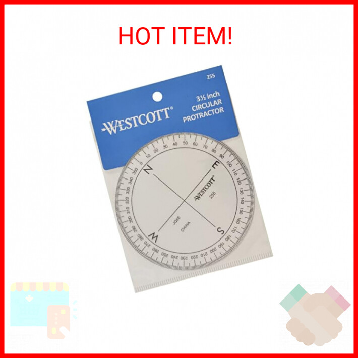 Westcott ‎360-Degree Protractor Compass for Drawing and Drafting, Clear, 3.5 in