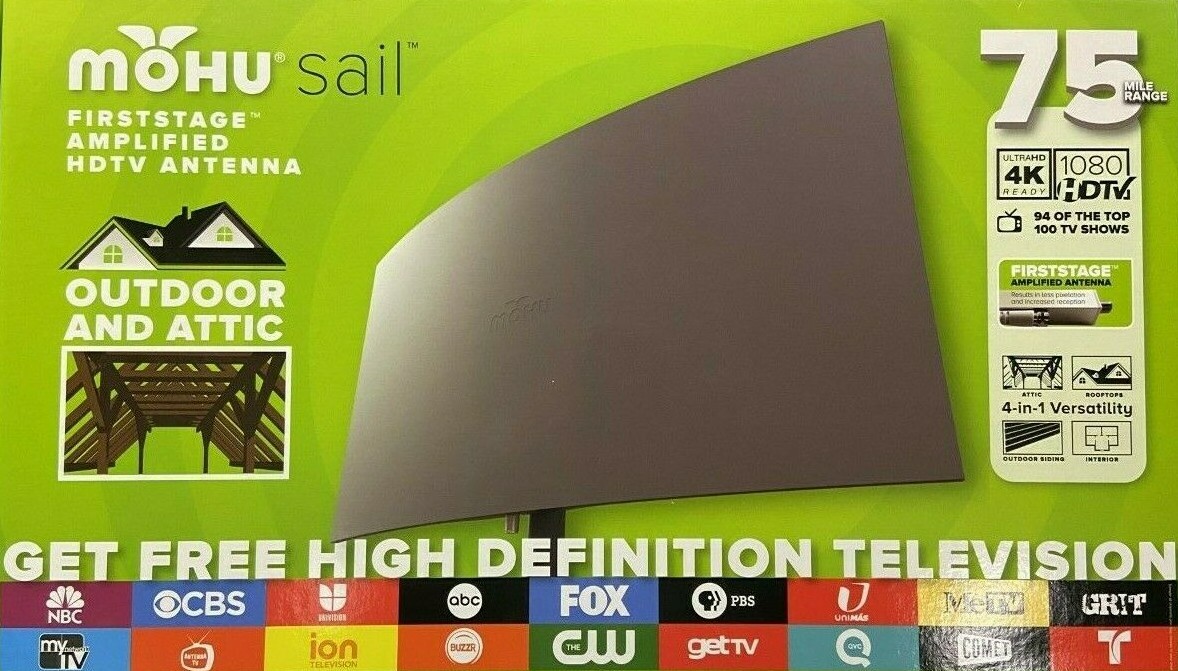 MOHU Sail Amplified Outdoor/Attic Multi-Directional HDTV Antenna 75-Mile Range
