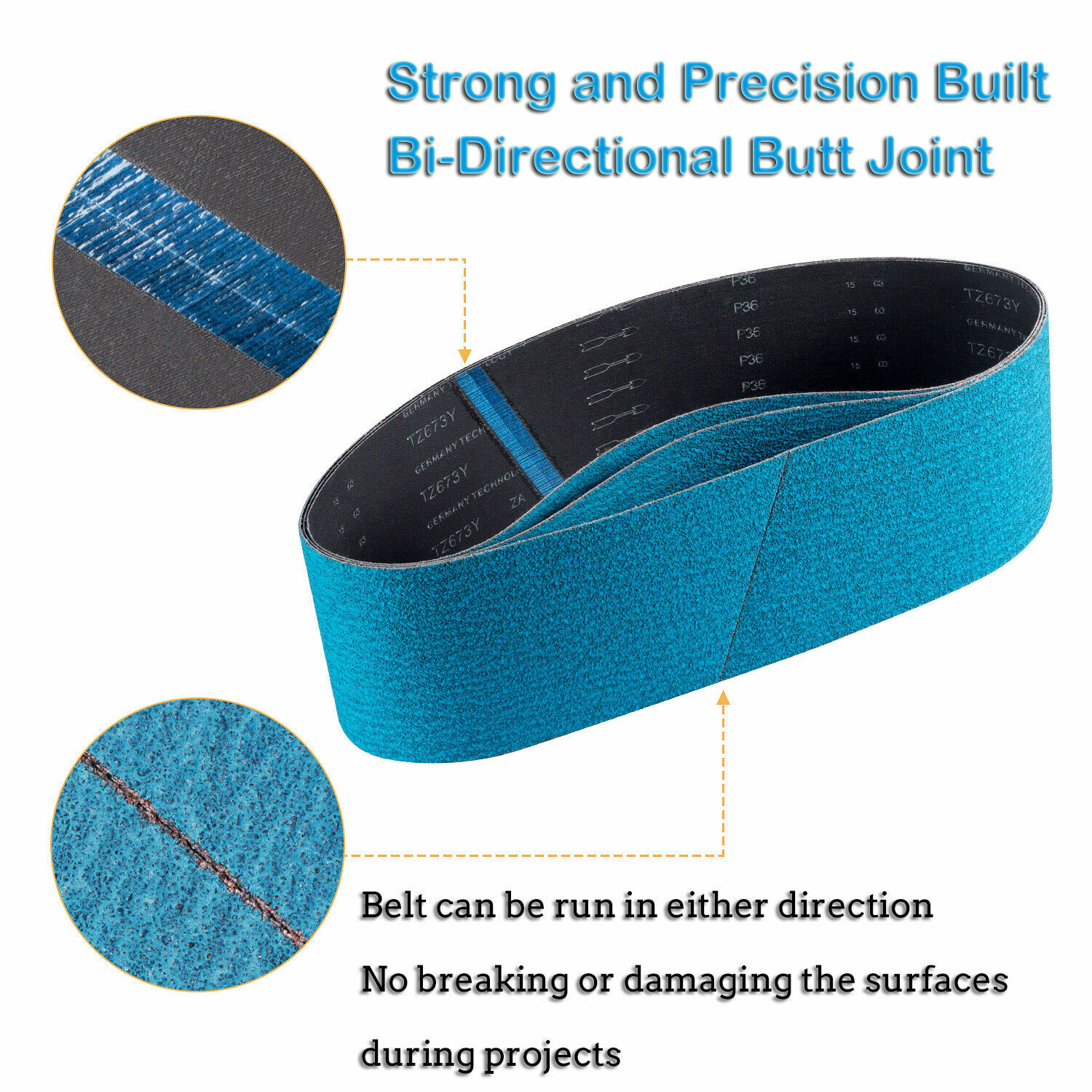 3-Pack 6"x48" Preminum Blue Zirconia Sanding Belt for Polishing Wood/Metal P120