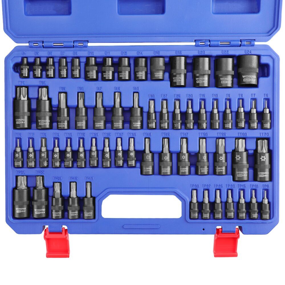 WORKPRO 60PC Female E-Torx Socket E4-E24 Star Socket BitT6-T70 TT6-TT70 TP8-TP60