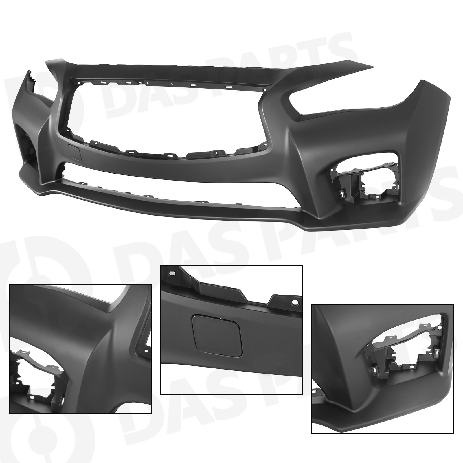 For 2014-2017 Infiniti Q50 Front Bumper Cover w/Tow Hook Cover w/o Sensor Holes