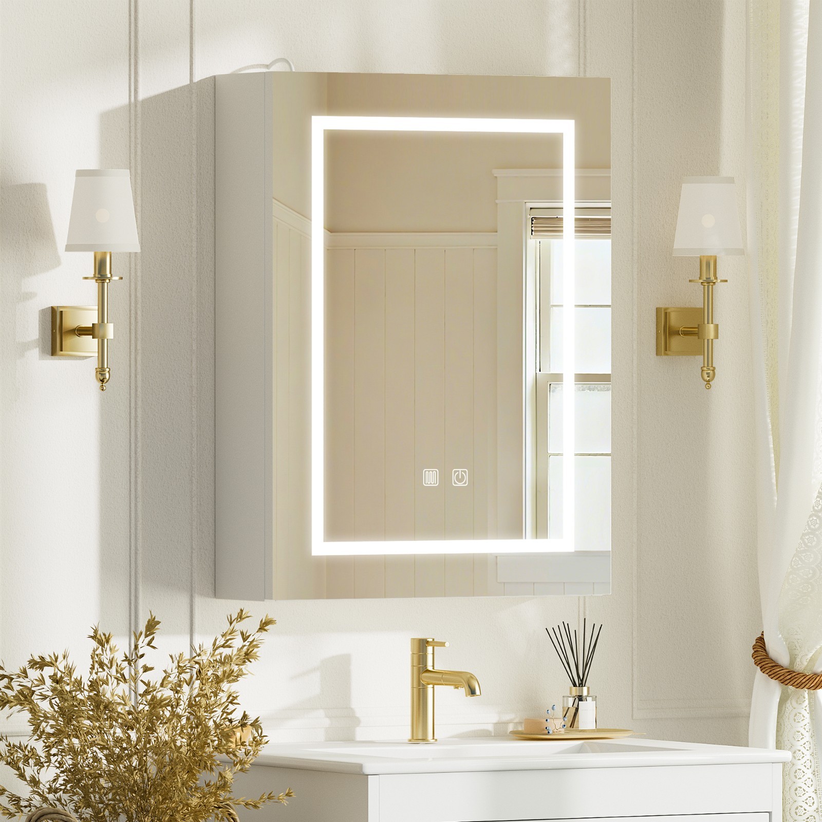 18x24inch Led Medicine Cabinet Bathroom Mirror Cabinet with Lights Anti-Fog New