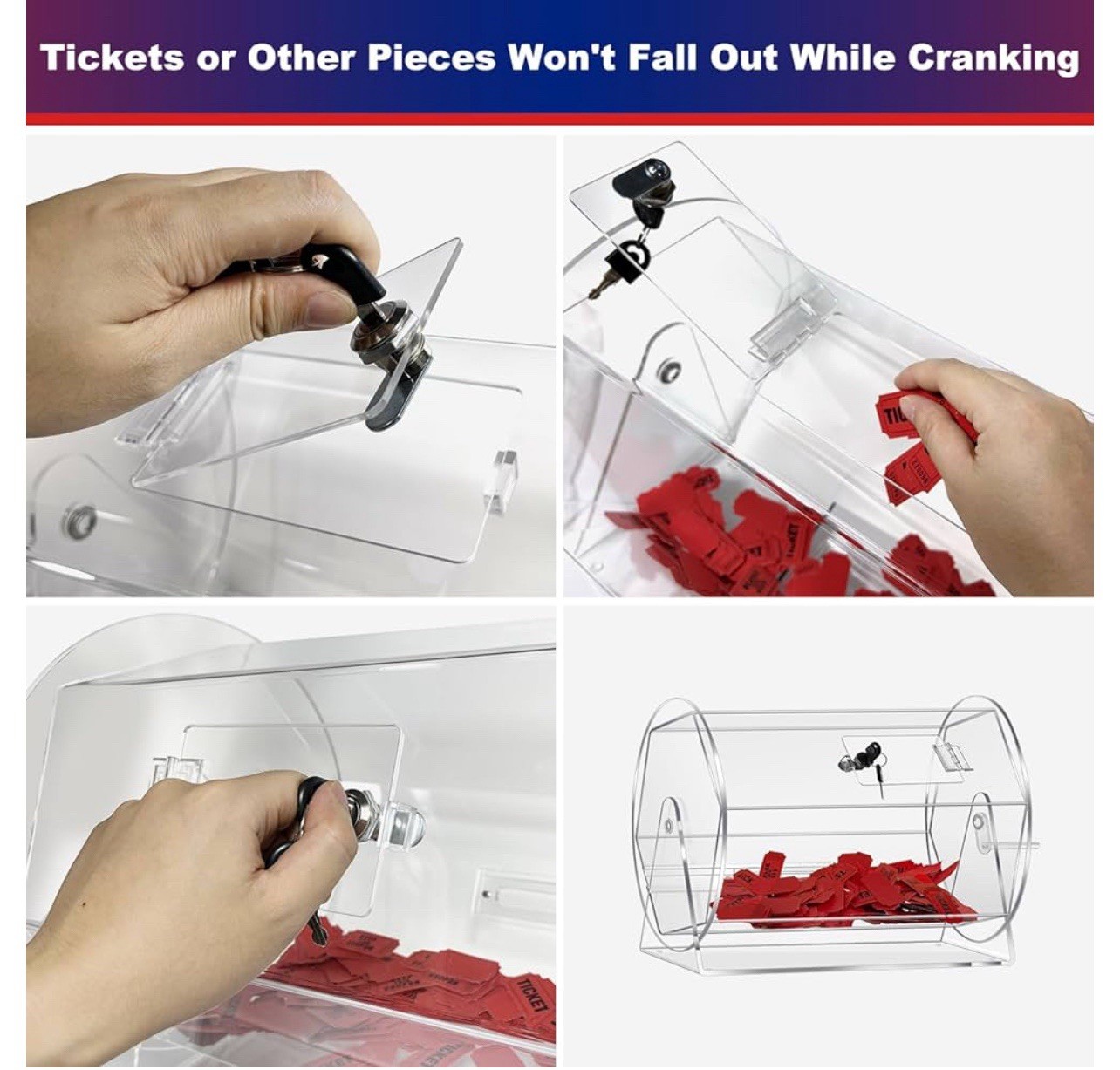 Raffle Drum Ticket Spinner Clear Acrylic Transparent Portable Lightweight New