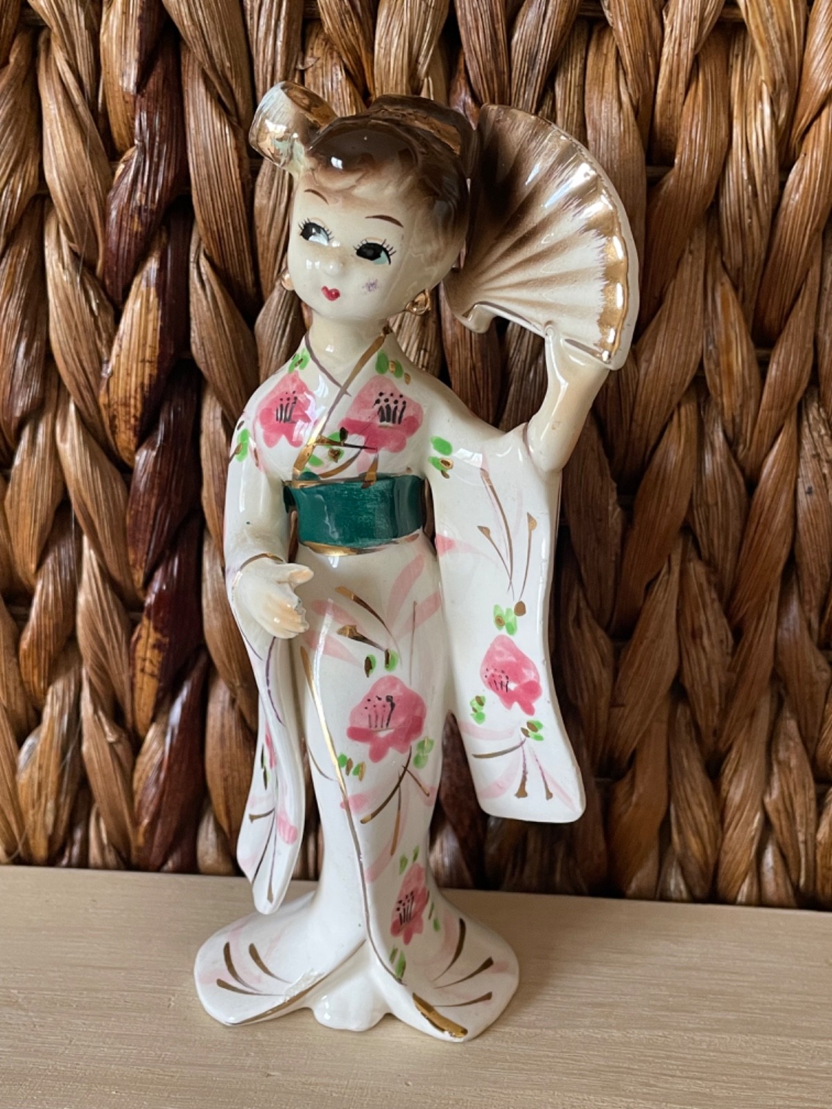 Bradley Exclusives Japan Geisha Girl VTG Porcelain Figurine W Fan Hand Painted