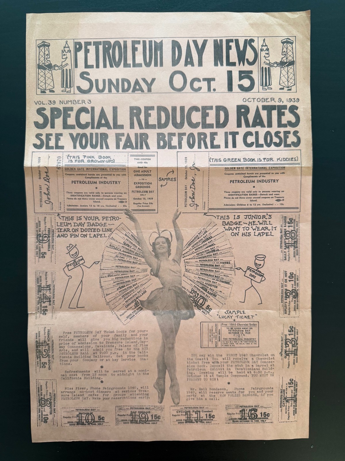 Vintage Broadsheet Promotional Flyer Petroleum Day San Francisco Oct 9, 1939