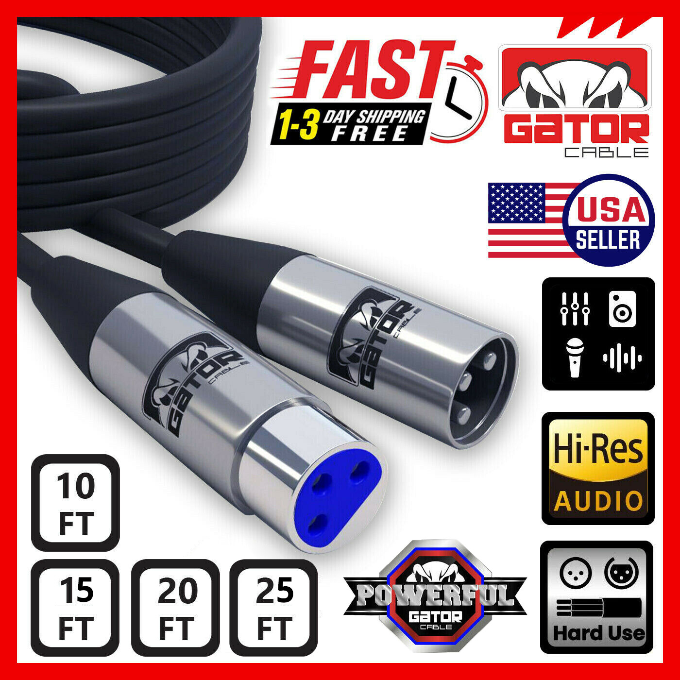 XLR Microphone MIC 3-Pin Male to Female Cable Cord Connector Extension Shielded