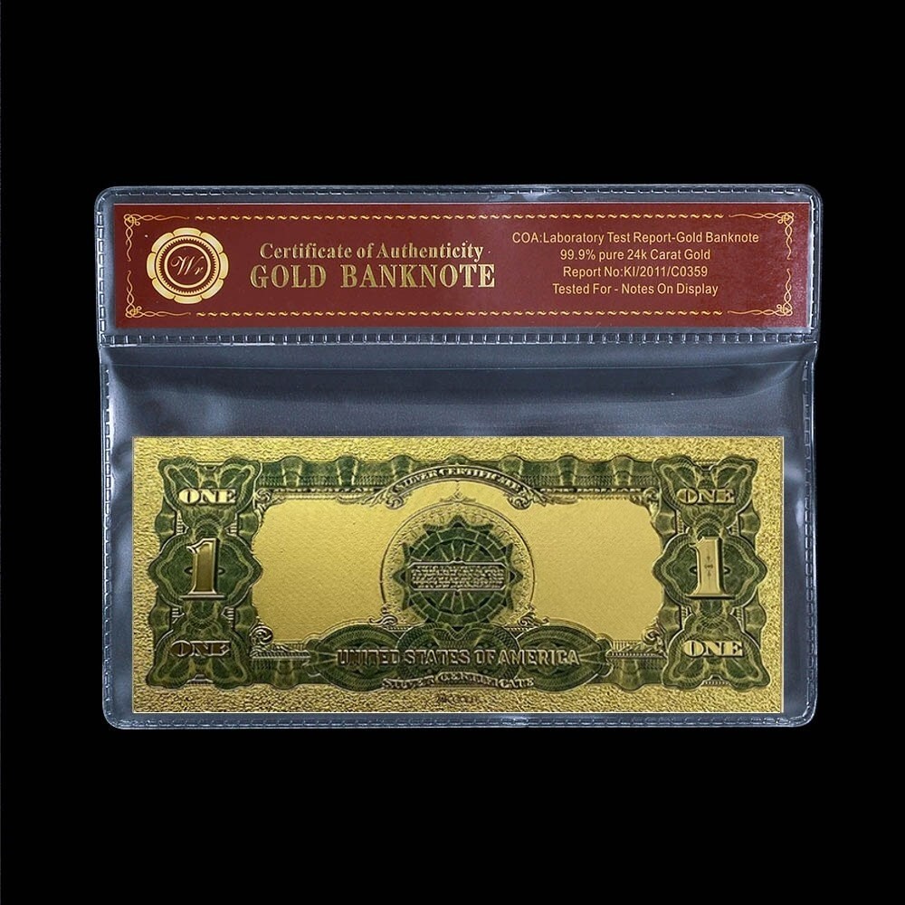 1899 US $1 Dollar Gold Foil Banknote Silver Certificate with bag and Certificate