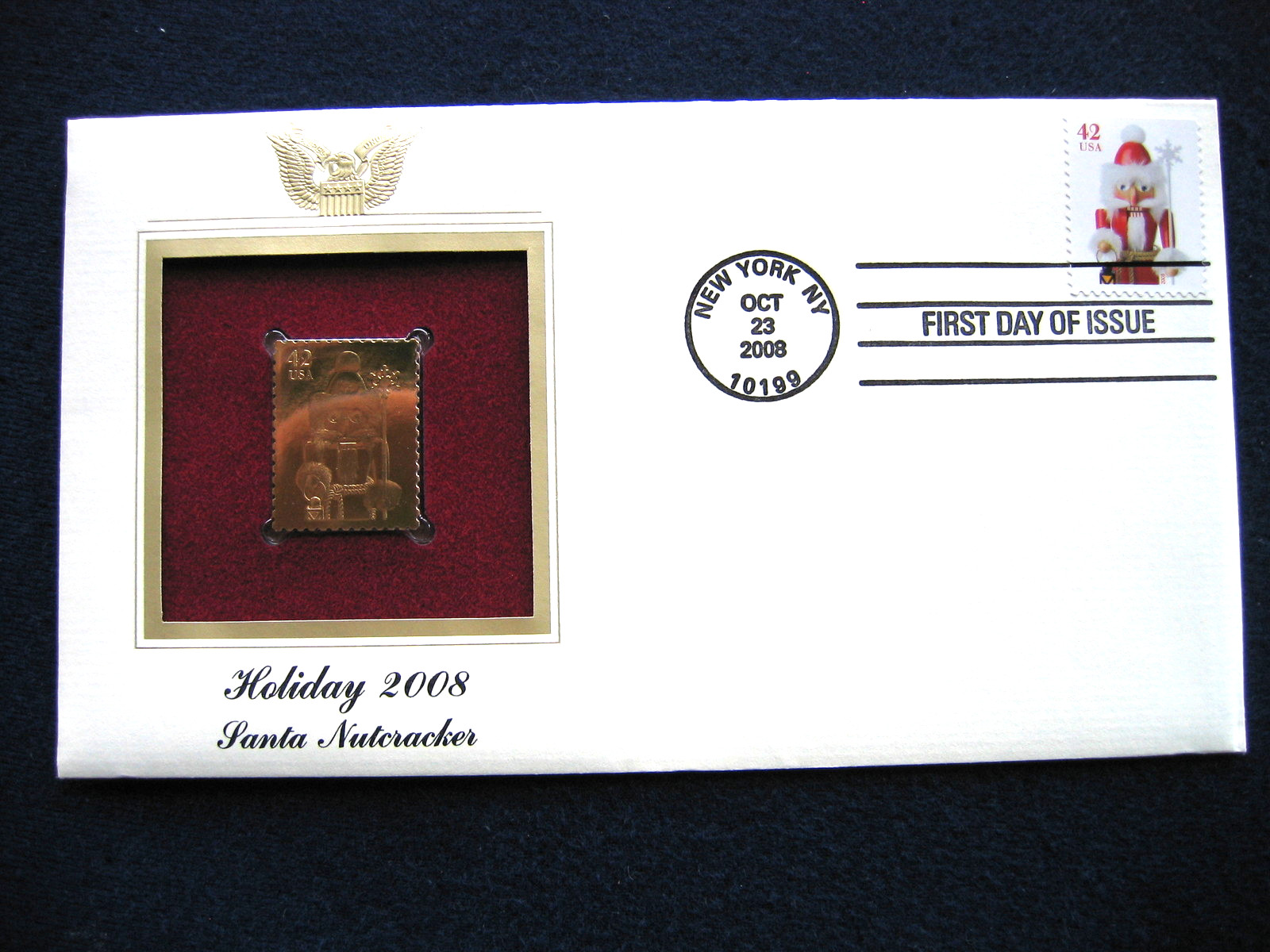 2008 Holiday Santa Nutcracker Replica FDI FDC Gold Golden Cover Stamp