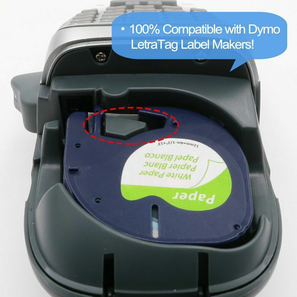 5PK Compatible DYMO LetraTag Refill 91330 White Paper Tape 12mm LT-100H 1/2