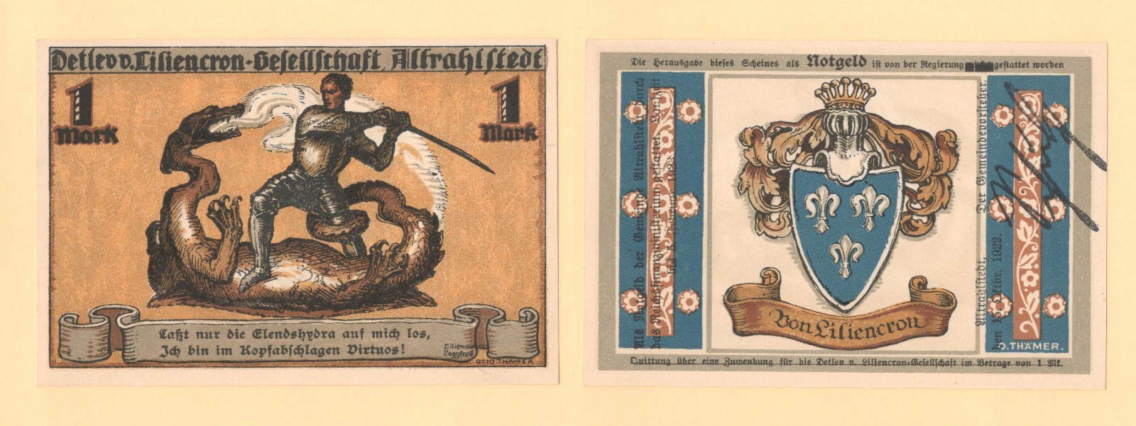 German Notgeld 1922 { Altrahlstedt } # L30 / GrM31.1 { CHOOSE ONE } OVER PRINTED
