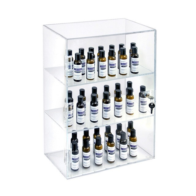 Azar Acrylic Lockbox Countertop Display Case w/ 3 Shelves 12.375" Wide