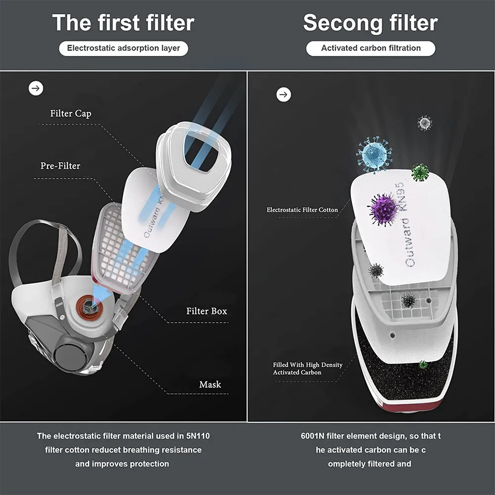 PRO 6200 Half Face Gas Mask Cover Painting Spraying Respirator Work Facepiece