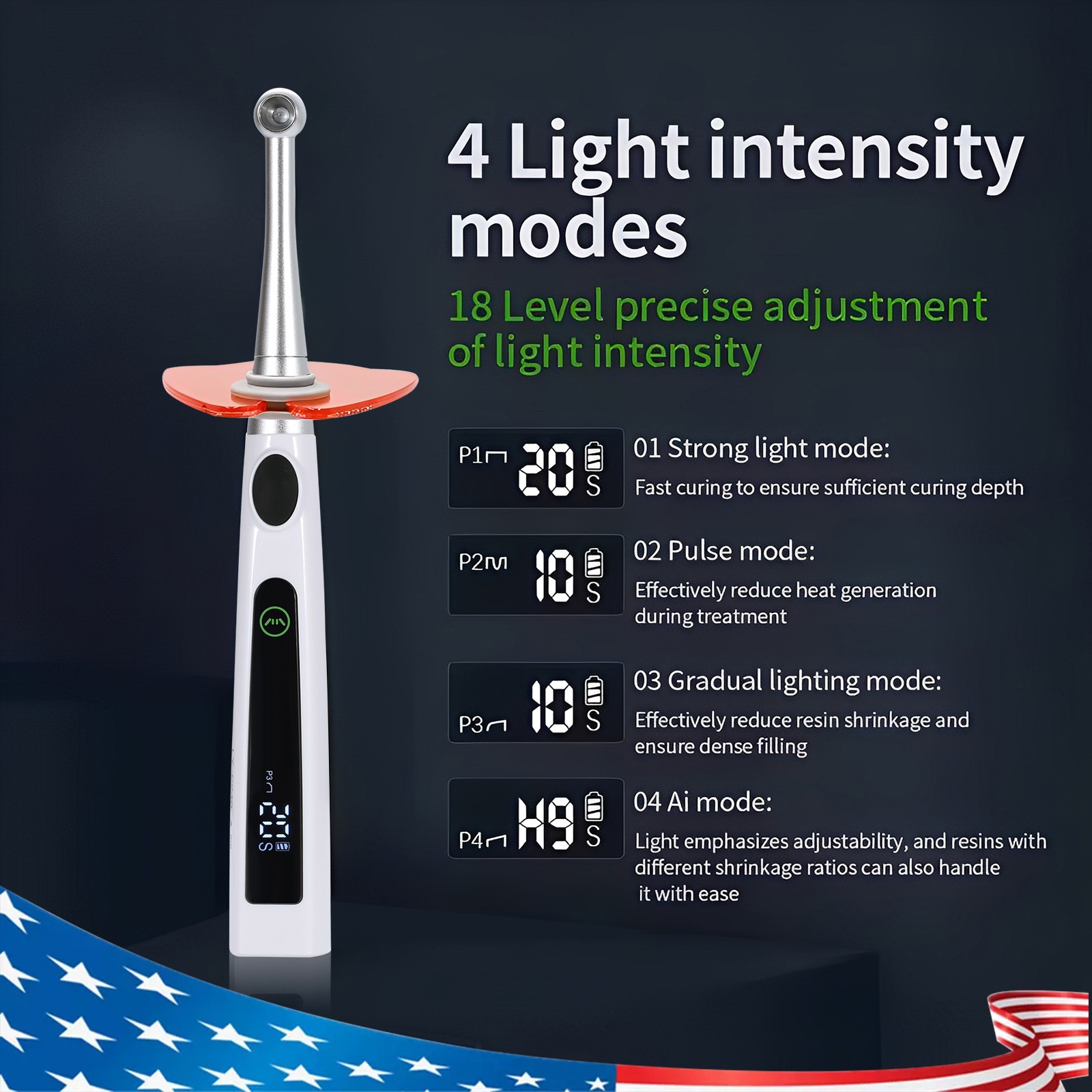 Dental Wireless LED Curing Light 1 Second Cure Lamp Metal Head AI