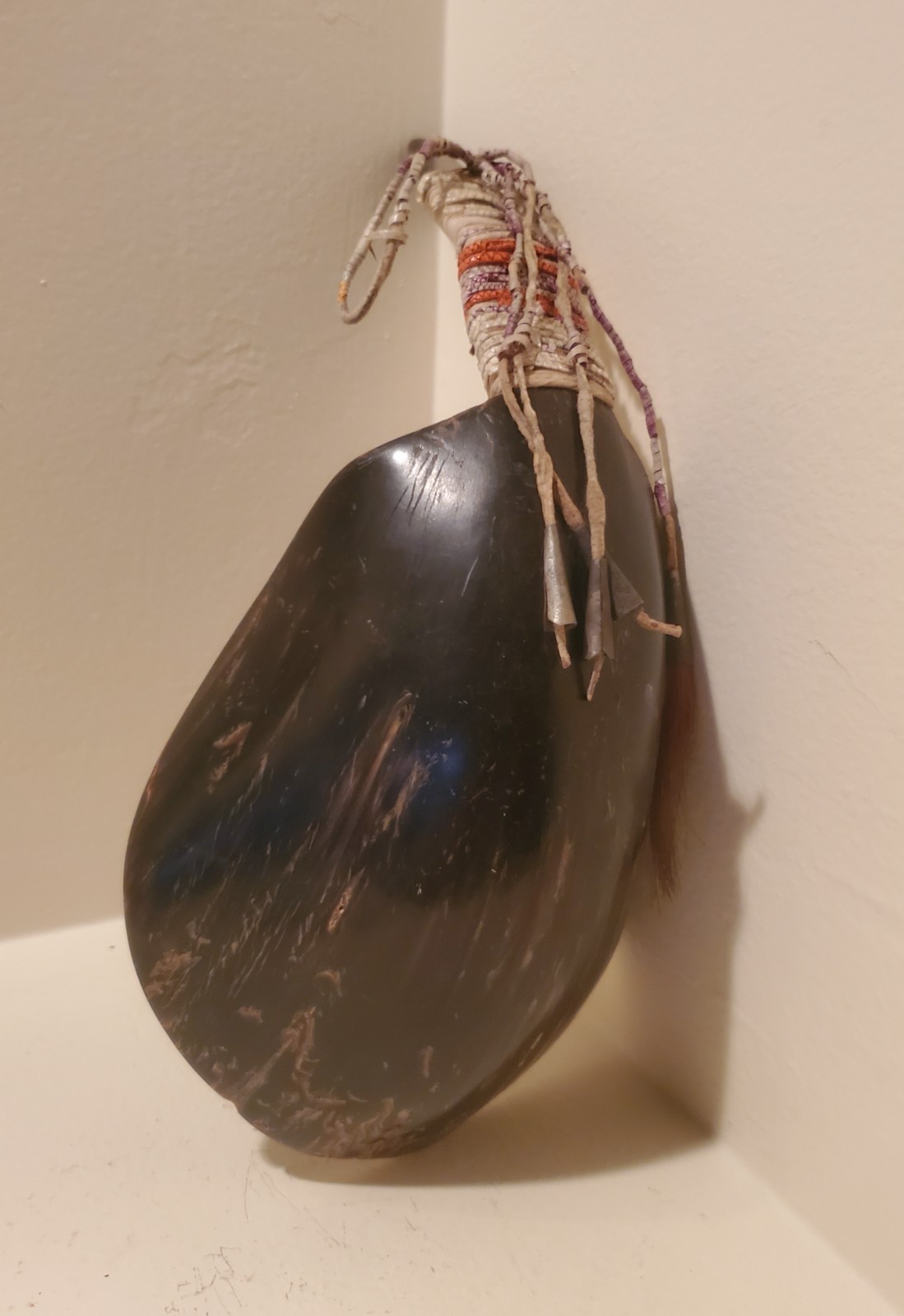 Antique OLD Native American plains Indian quilled buff horn spoon 19th c.