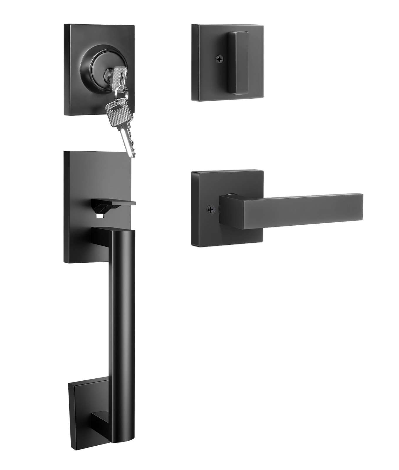 Exterior Door Handle with Deadbolt, Matte Black Front Door Lock Set, Reversible
