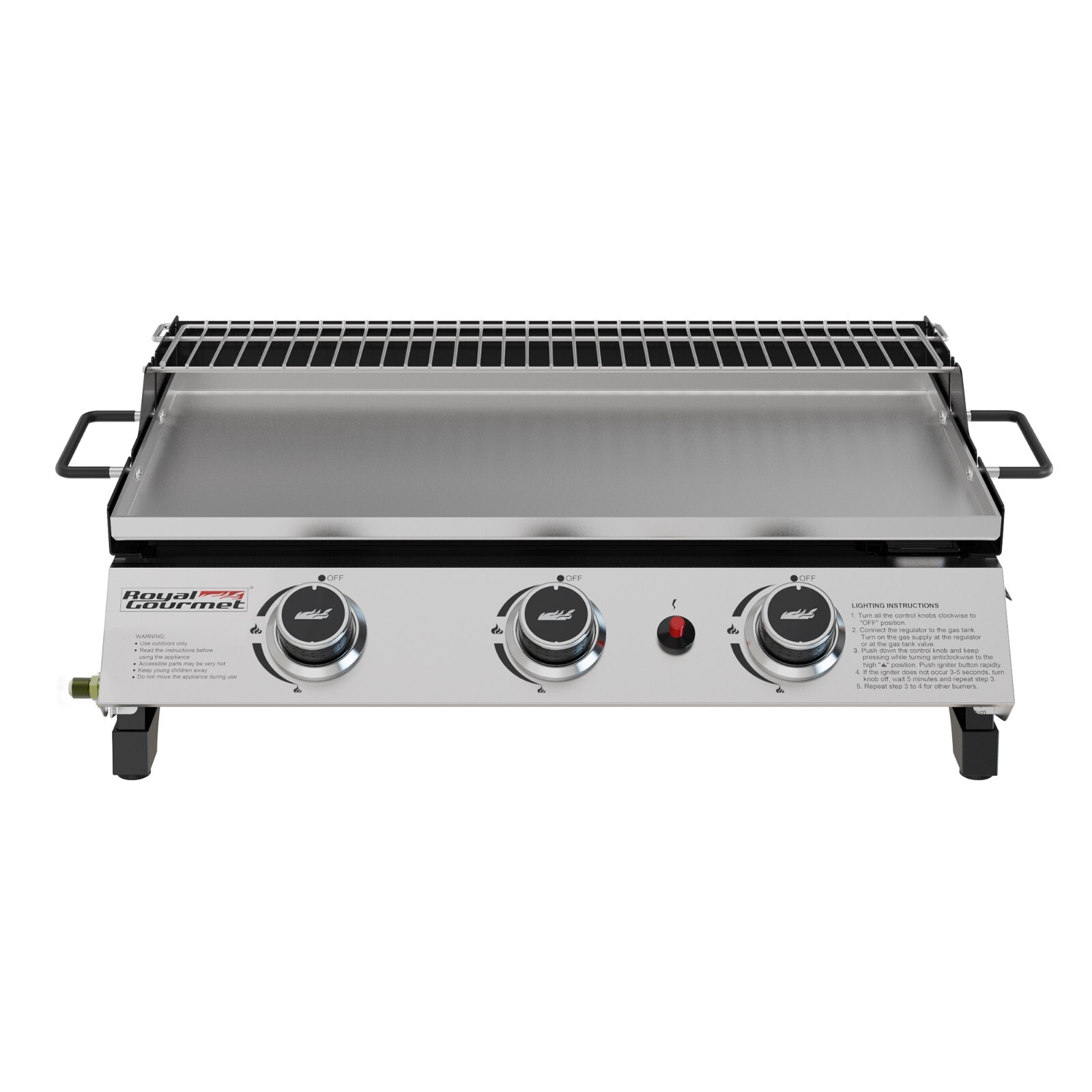 Royal Gourmet 24-Inch Tabletop Propane Griddle w/ Warming Rack & Two Handles