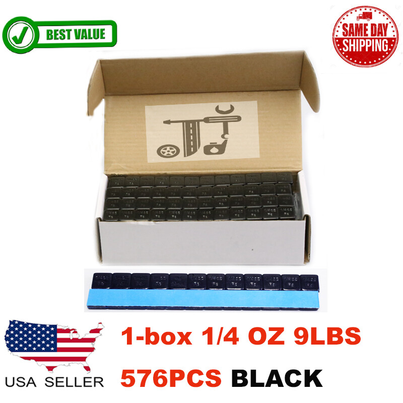 1 BOX 1/4 OZ BLACK WHEEL WEIGHTS STICK-ON ADHESIVE TAPE 9 LBS LEAD-FREE 576 PCS
