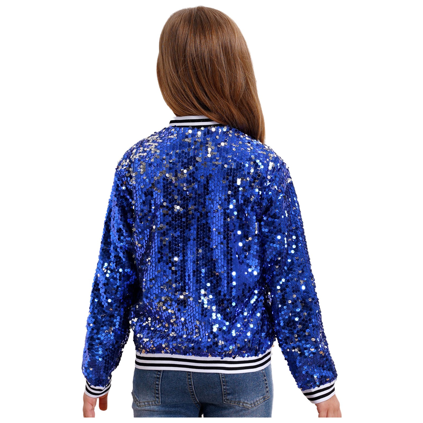 US Kid Girls Baseball Jackets Stylish Coat Street Dancing Outerwear Sequin Shiny