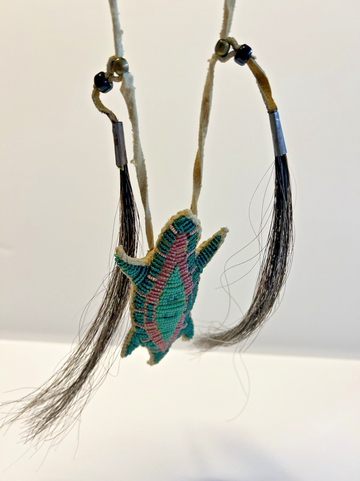 Native American Indian Rawhide Lizard Fetish & Horse Hair Tassels; Hand Sewn