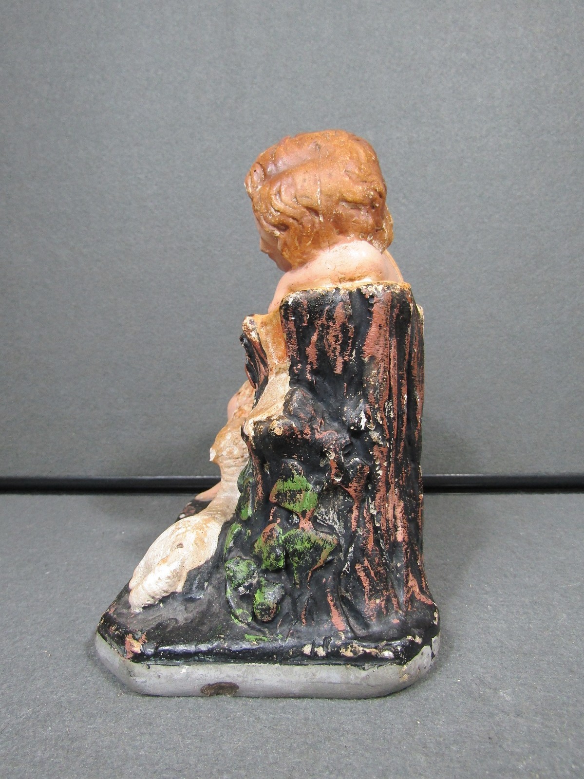 Antique Chalkware Baby St John the Baptist Lamb Cross Statue 7.5"