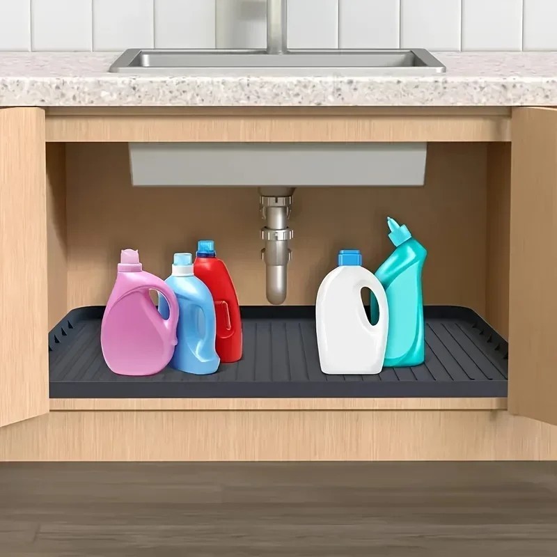Under Sink Mat - Waterproof Kitchen Bathroom Silicone Cabinet Tray Storage Mat