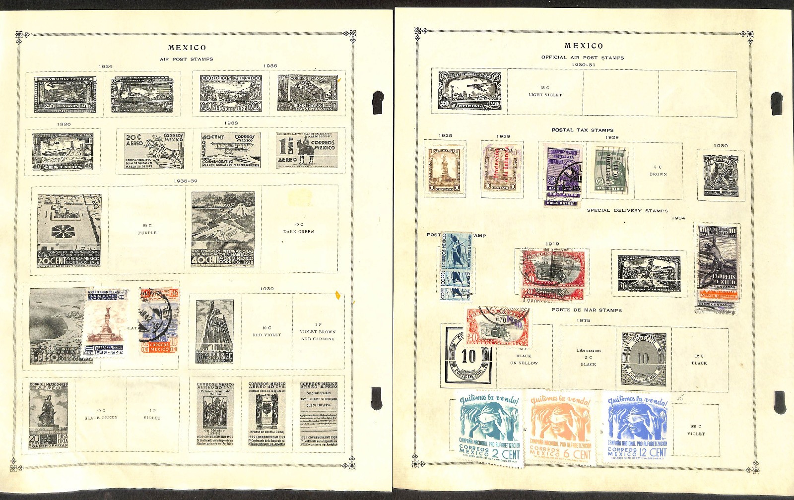 Mexico Stamp Collection on 25 Scott International Pages, 1856-1958 (BD)