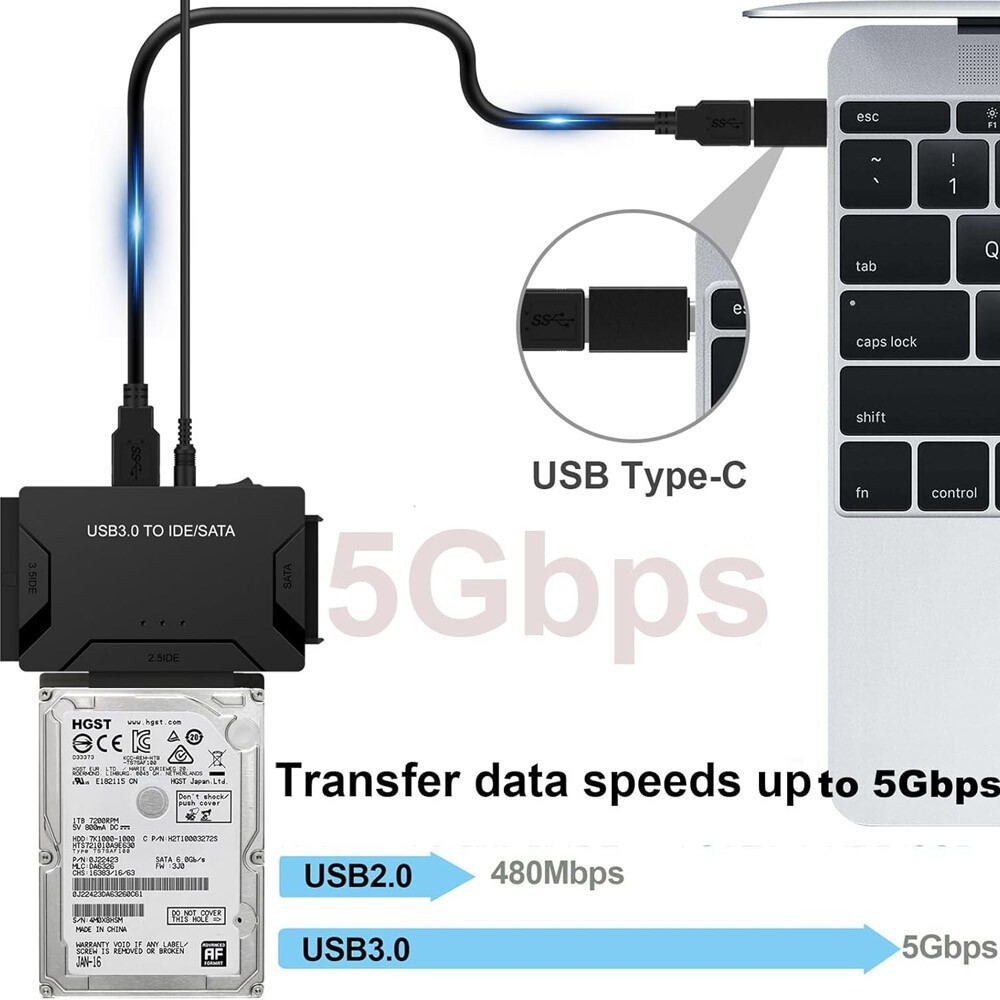USB 3.0 to IDE & SATA Converter External Hard Drive Adapter Kit 2.5"/3.5" Cable