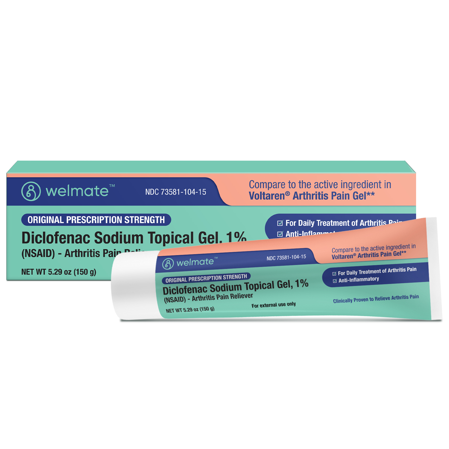 WELMATE Arthritis Pain Reliever - Diclofnac Sodium Topical Gel 1% (150g)