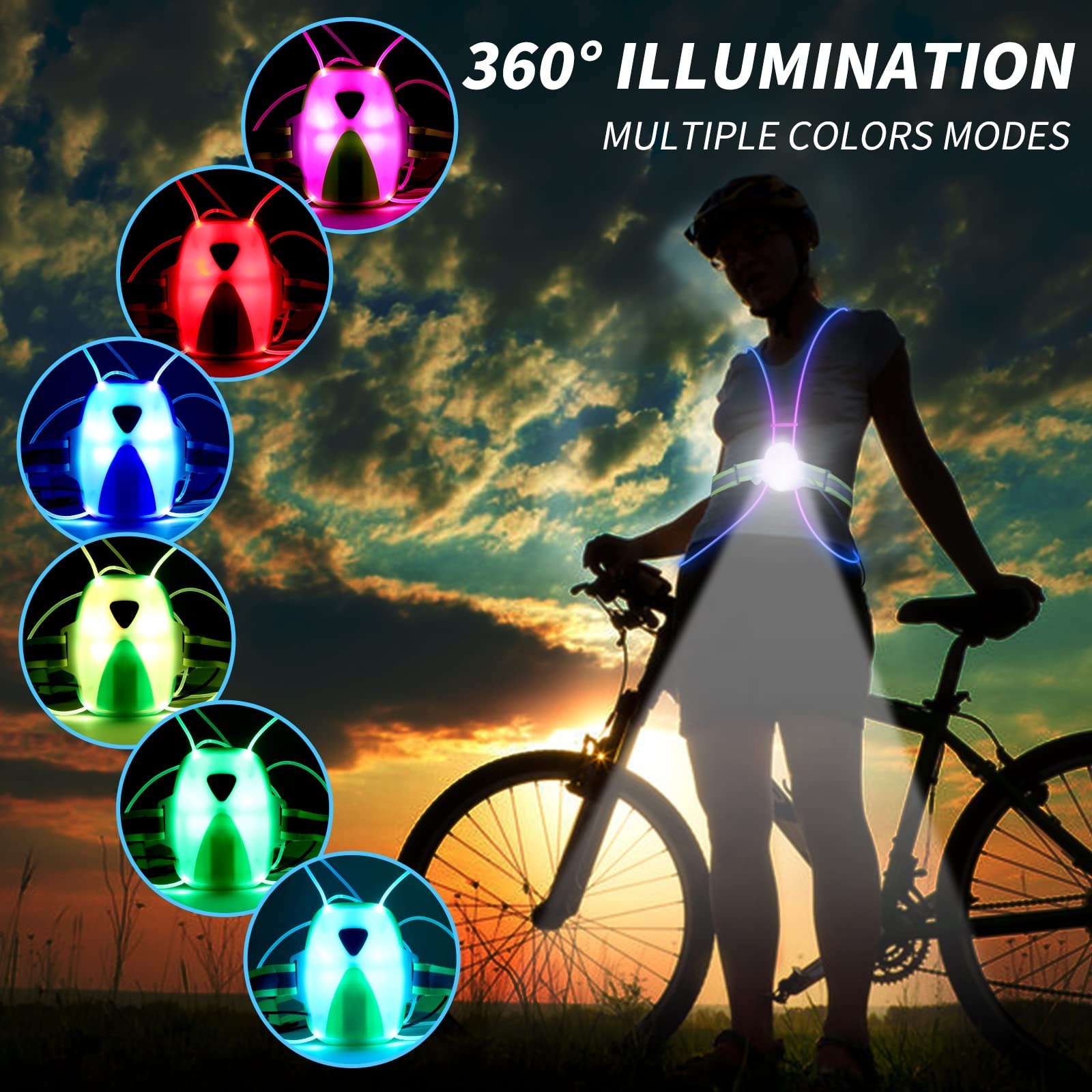 LED Reflective Running Vest with Front Light, High Visibility Safety Vest for Ru