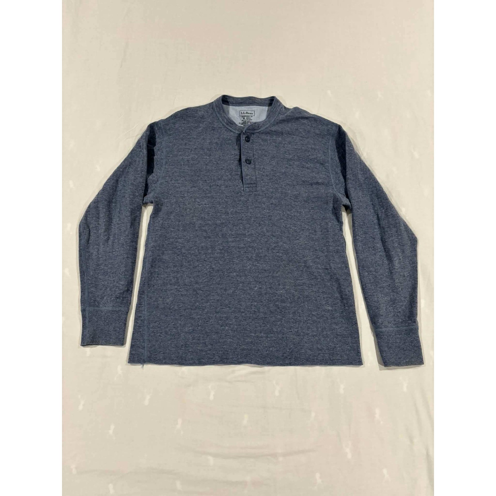 LL Bean Mens Traditional Fit Henley Long Sleeve Shirt Blue Medium Cotton Blend
