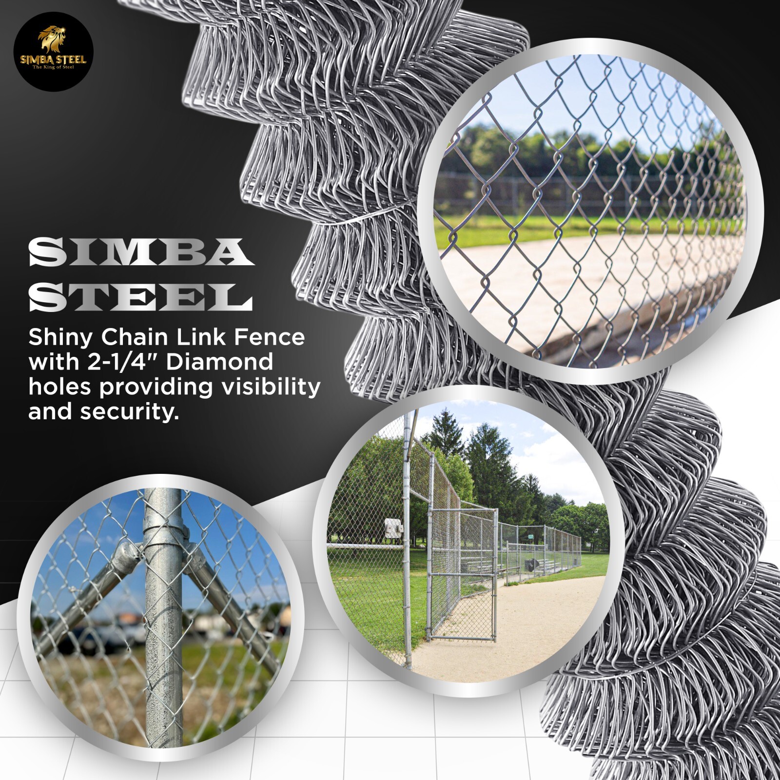 Galvanized Steel 4 X 50 FT Roll Chain Link Fence Fabric 11.5 GA Heavy Duty SIMBA