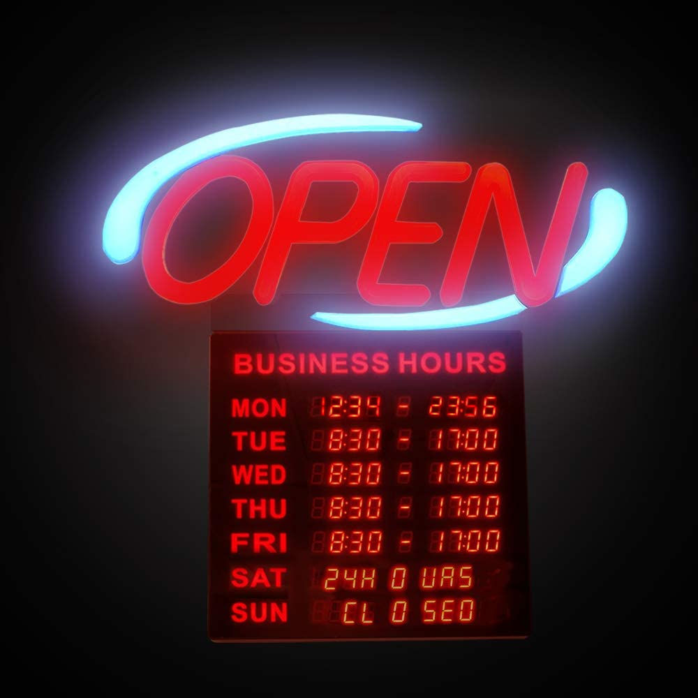 Super Bright SMT LED Open Sign with business hours (flexible minute adjustment)