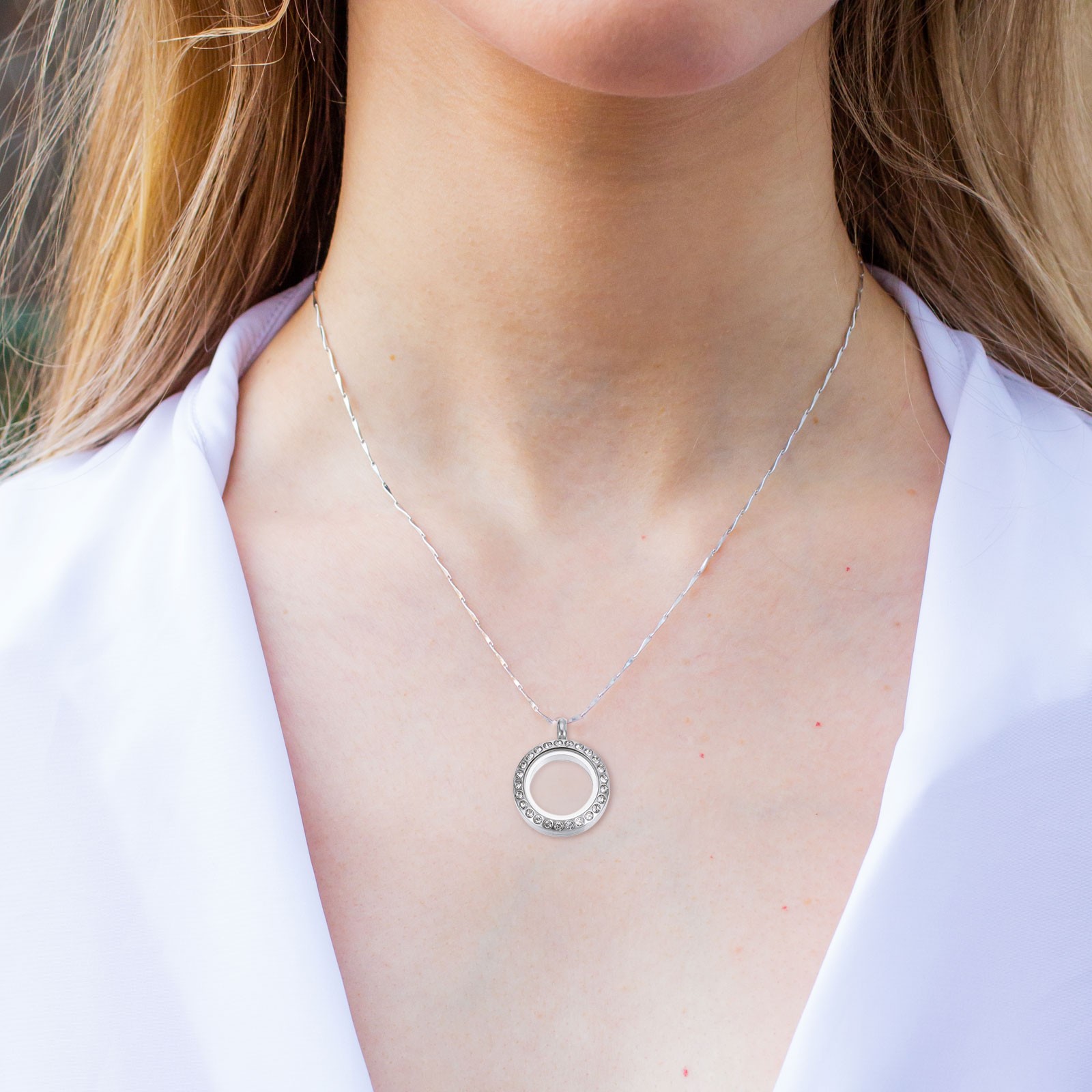 Living Floating Memory Locket 28mm Stainless Steel Round Glass Locket Silver