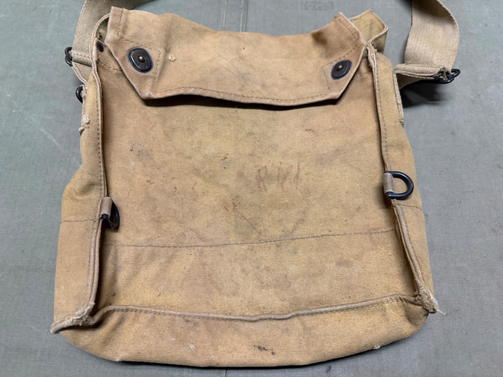 ORIGINAL WWI US ARMY M1917 SBR GAS MASK CARRY BAG-NAMED