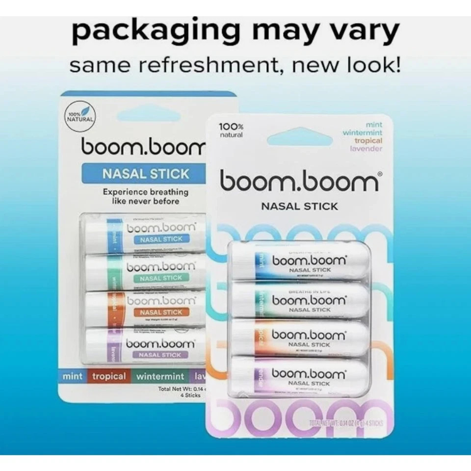 GENUINE BoomBoom Nasal Stick Assorted (4 Pack) Boosts Focus Enhances Breathing